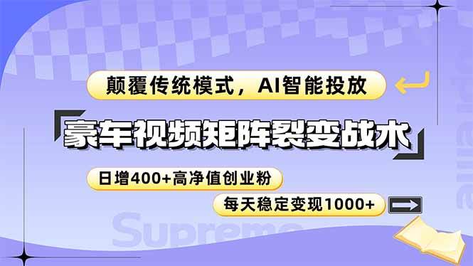(5.28)豪车视频矩阵裂变战术，颠覆传统模式，AI智能投放，日增400+高净值创业